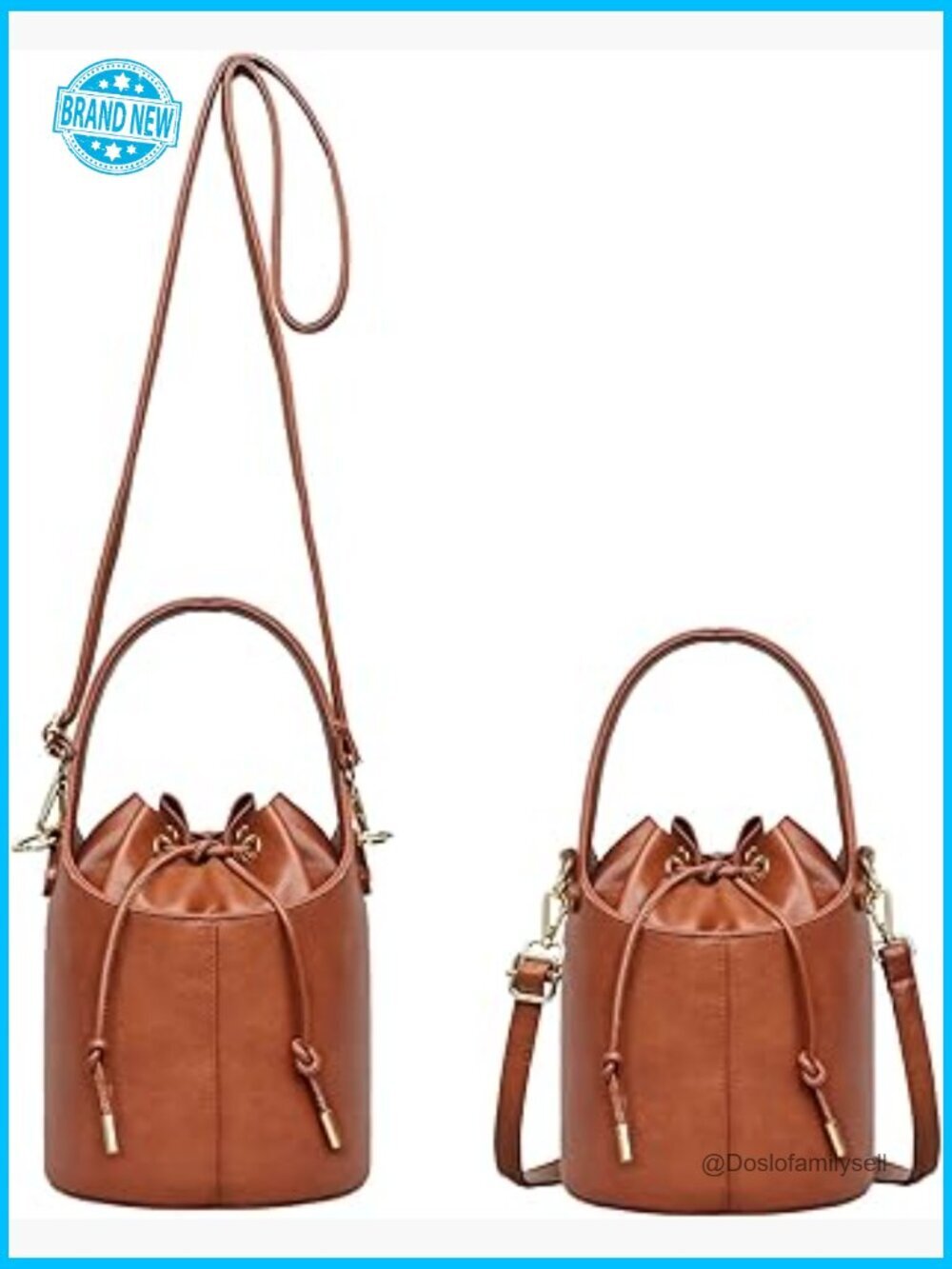 Faux Leather Drawstring Bucket Bag Crossbody Purse Hobo Handbag Adjustable Strap